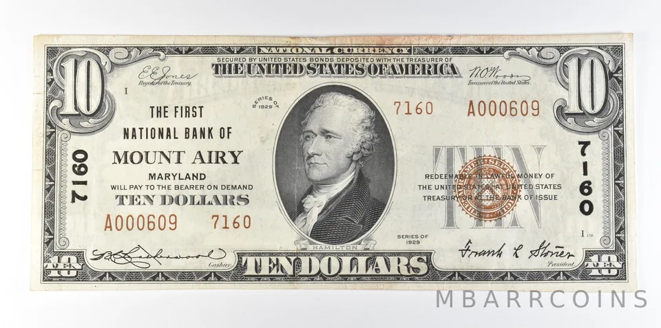 1929 $10 National Currency Mount Airy MD Ch#7160 Brown Seal *8067