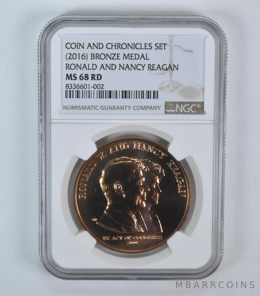 (2016) Bronze Medal Ronald Nancy Reagan Coin & Chronicles Set MS68 RD NGC