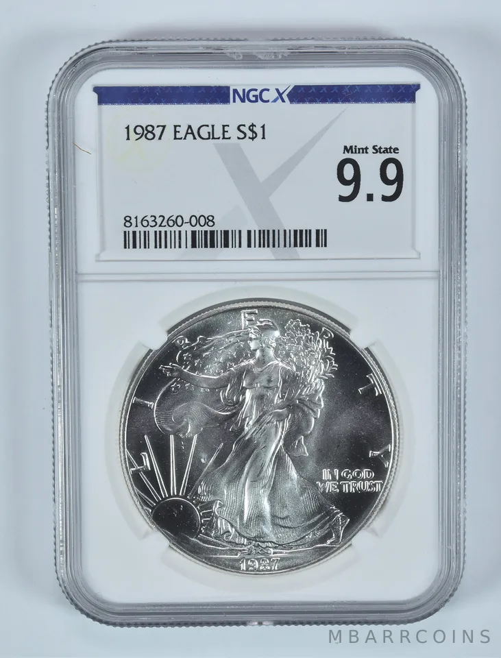 1987 American Silver Eagle Mint State 9.9 NGC X NGCX