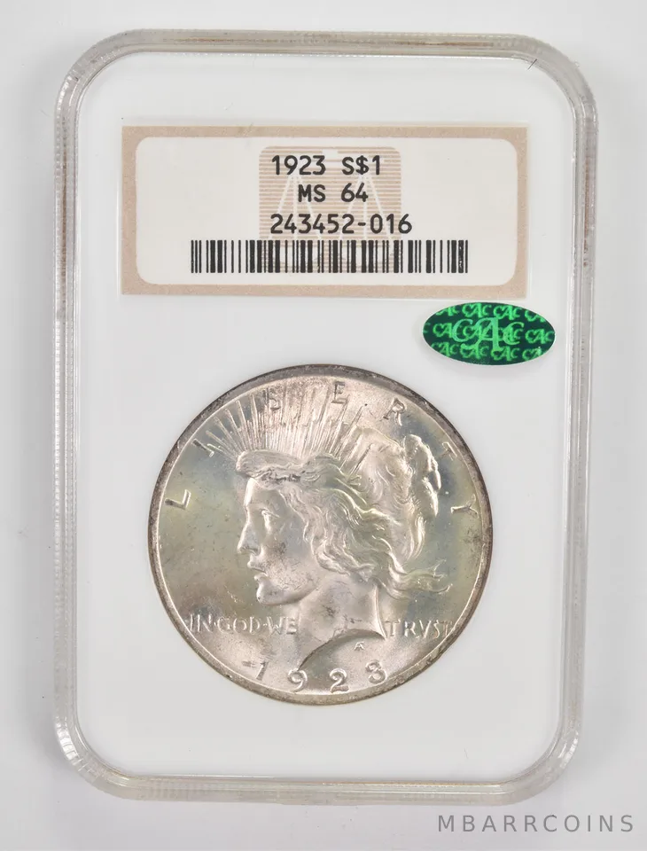 MS64 1923 Peace Silver Dollar CAC NGC a0048