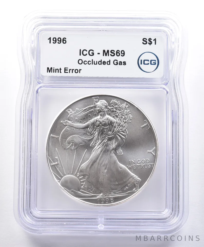 ERROR 1996 American Silver Eagle Mint Error Occluded Gas MS69 ICG *4050