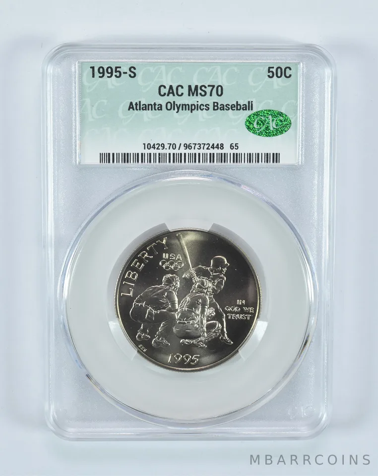 1995-S Olympic Baseball Commemorative Half Dollar MS70 CAC CACg
