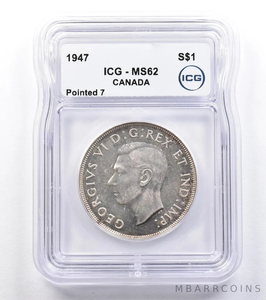 1947 Canada 1 Dollar Silver Pointed 7 MS62 ICG *1818