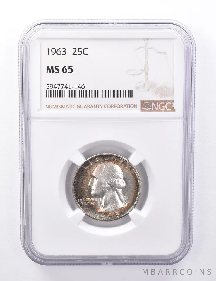 MS65 1963 Washington Quarter - Graded NGC Rainbow Toned a4434