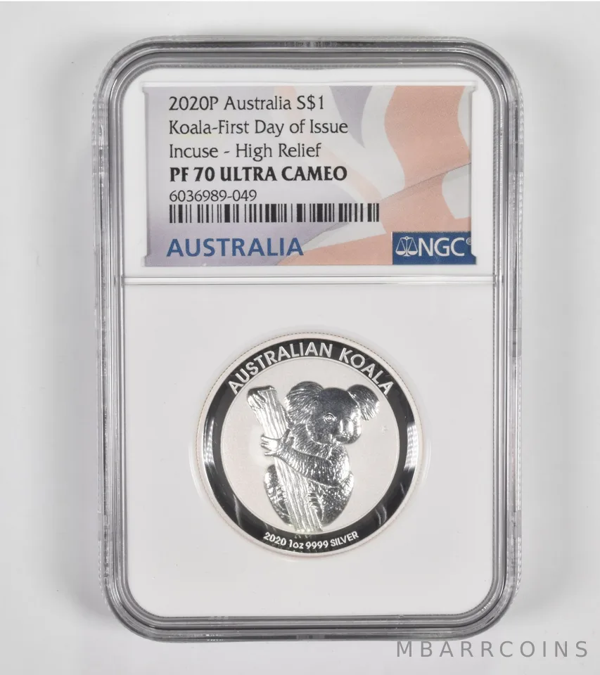 PF70UCAM 2020-P Australia 1 Dollar 1 Oz Silver Koala High Relief FDOI NGC *1430
