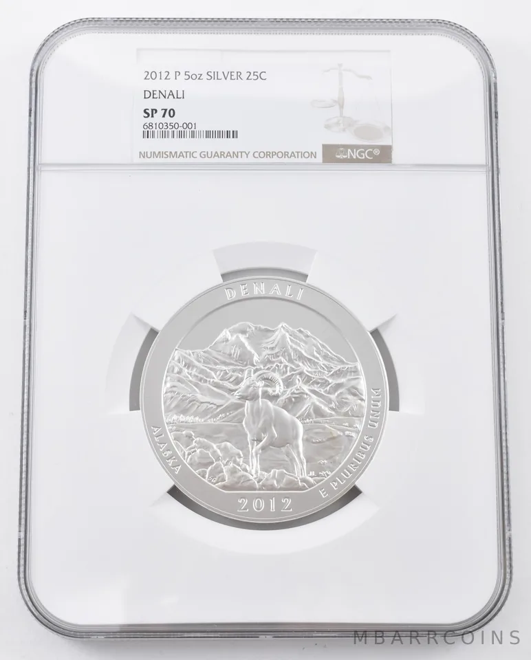 2012-P 5 Oz Silver Quarter Denali SP70 NGC Brown Label