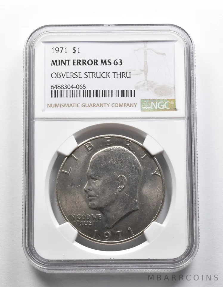Mint Error MS63 1971 Eisenhower Dollar OBV Struck Thru NGC *1940