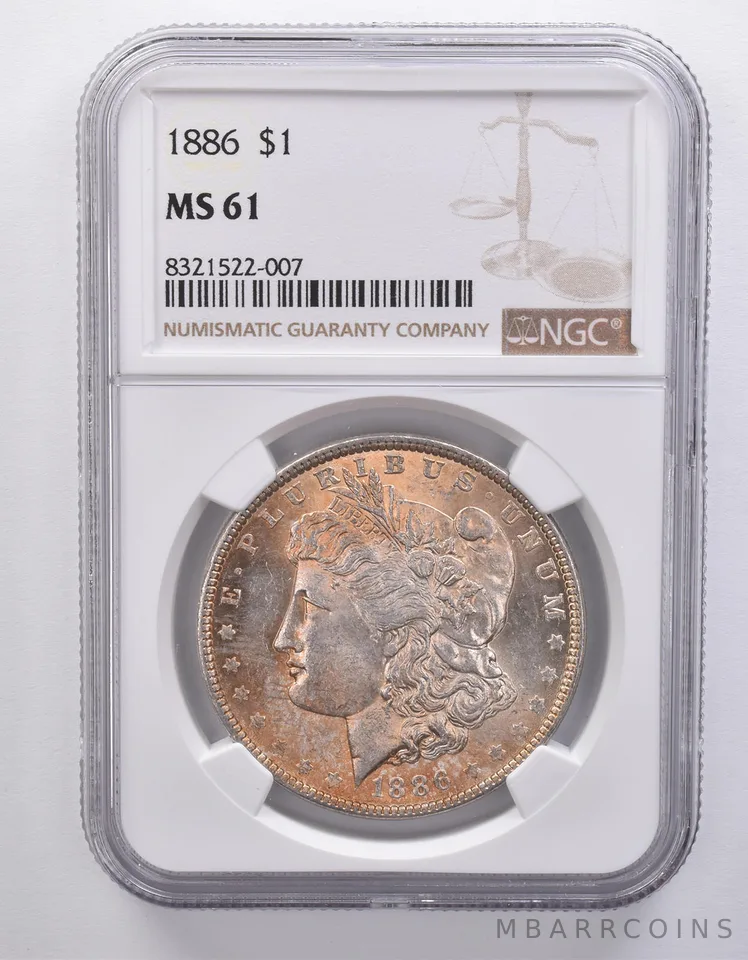 1886 Morgan Silver Dollar MS61 NGC Beautiful Tone *7159