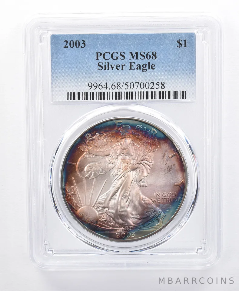 2003 American Silver Eagle MS68 PCGS Purple/Blue Tone *8682