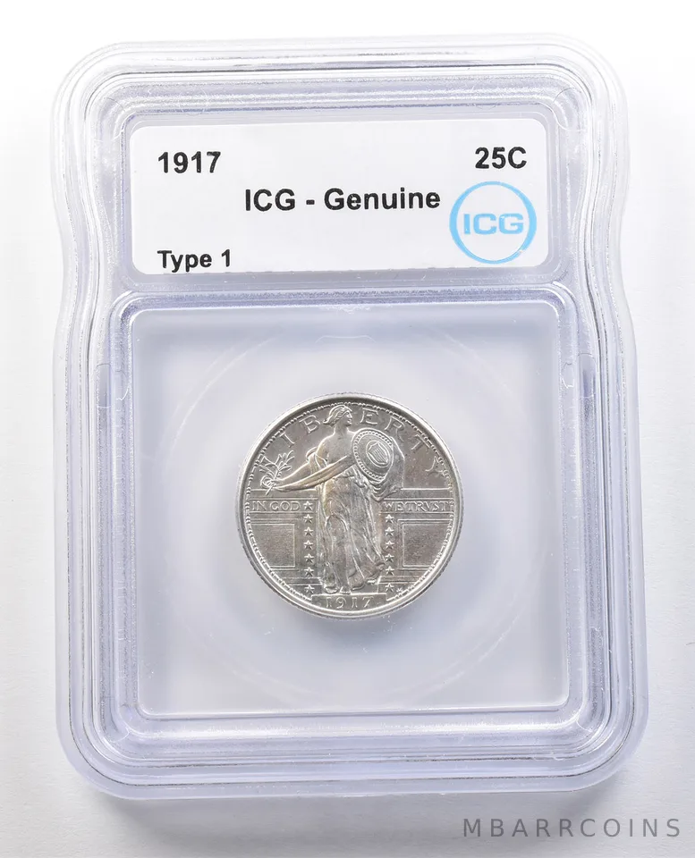 1917 Standing Liberty Quarter Type 1 Genuine ICG a1206