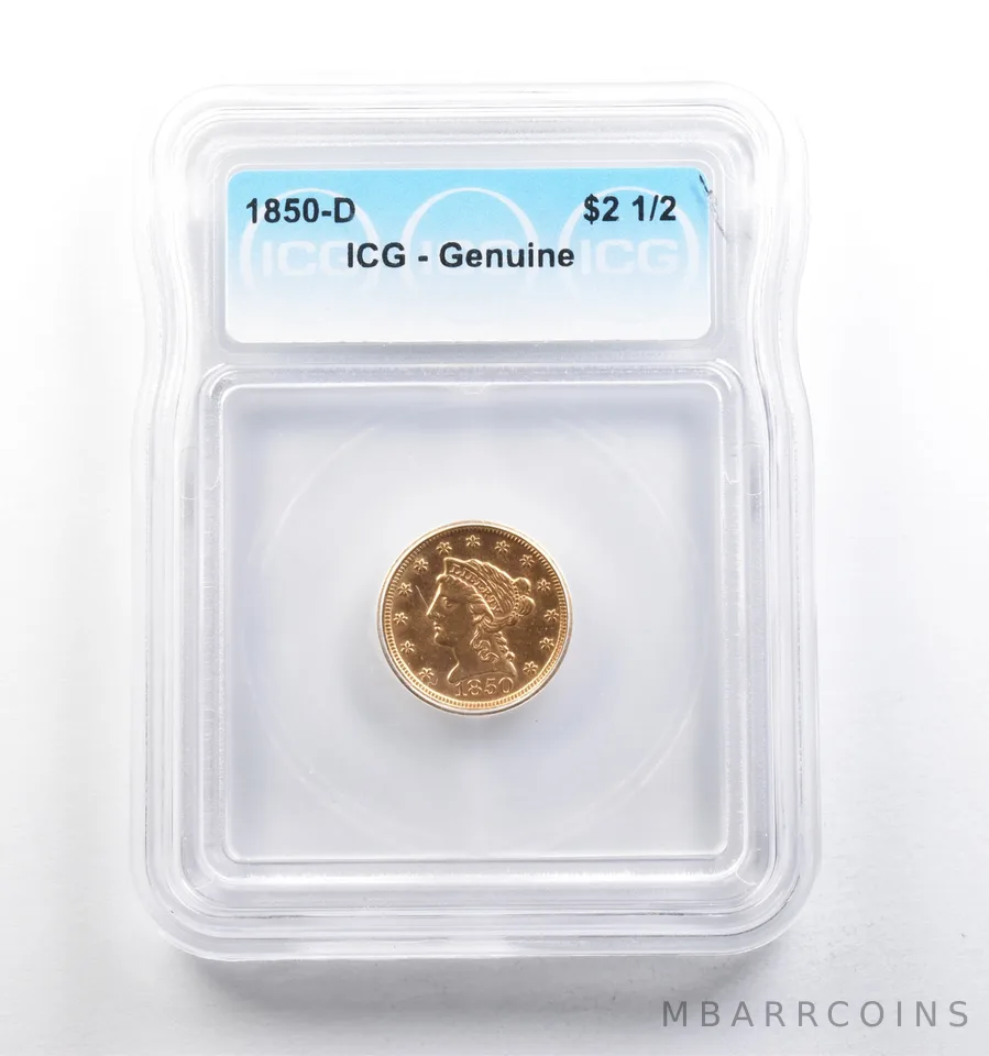 1850-D $2.50 Liberty Head Gold Quarter Eagle Genuine ICG *5688
