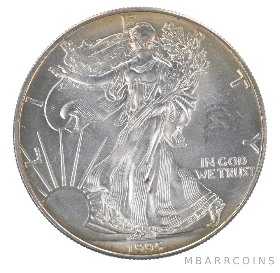 Beautiful Toned - 1995 American Silver Eagle 1 Troy Oz .999 Fine Silver *077