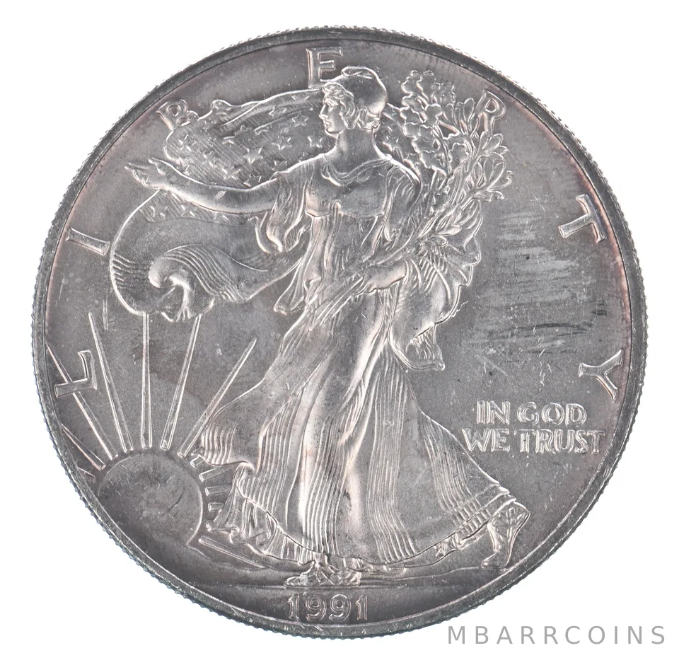 Beautiful Toned - 1991 American Silver Eagle 1 Troy Oz .999 Fine Silver *063