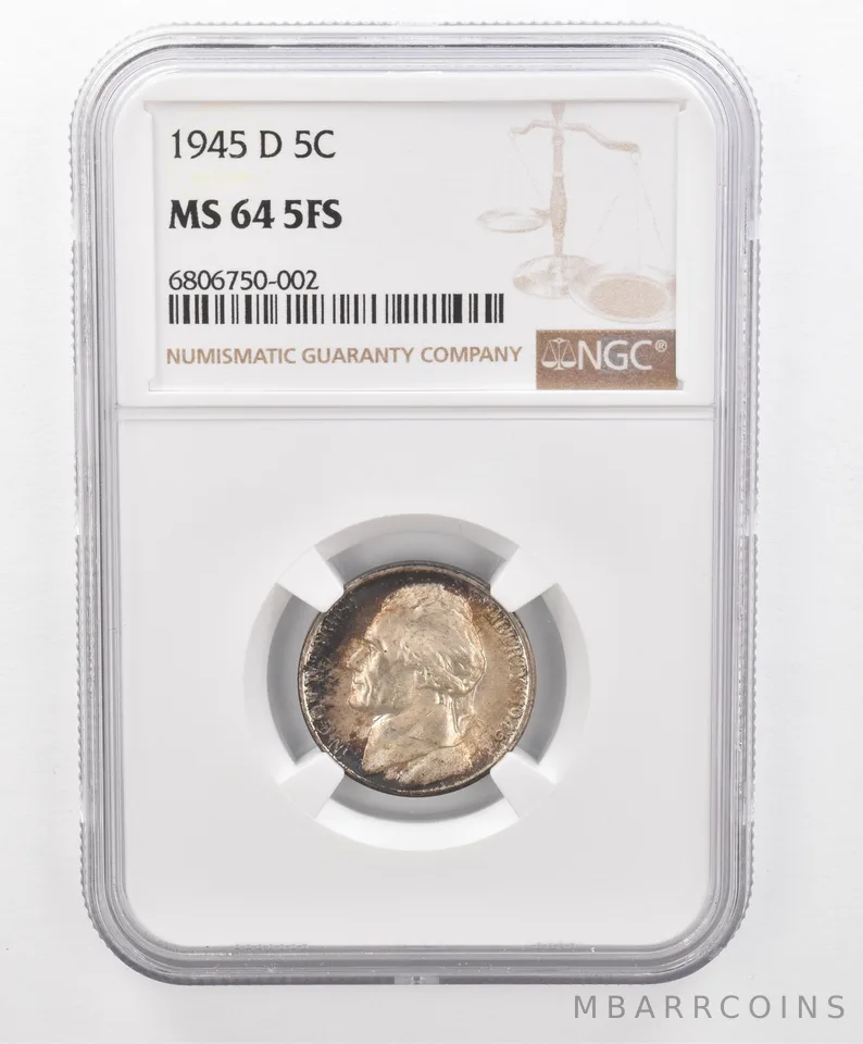 1945-D Jefferson Nickel MS64 5FS NGC Beautiful Tone *2702