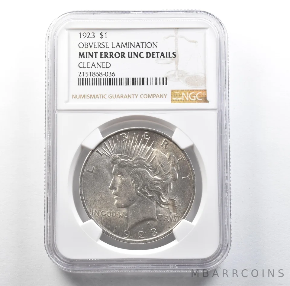 1923 Peace Silver Dollar Mint Error Obverse Lamination Unc Details NGC *3133