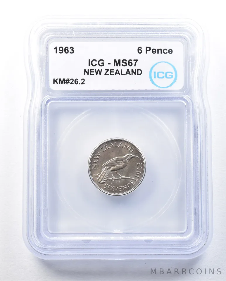 1963 New Zealand 6 Pence KM#26.2 MS67 ICG a8981