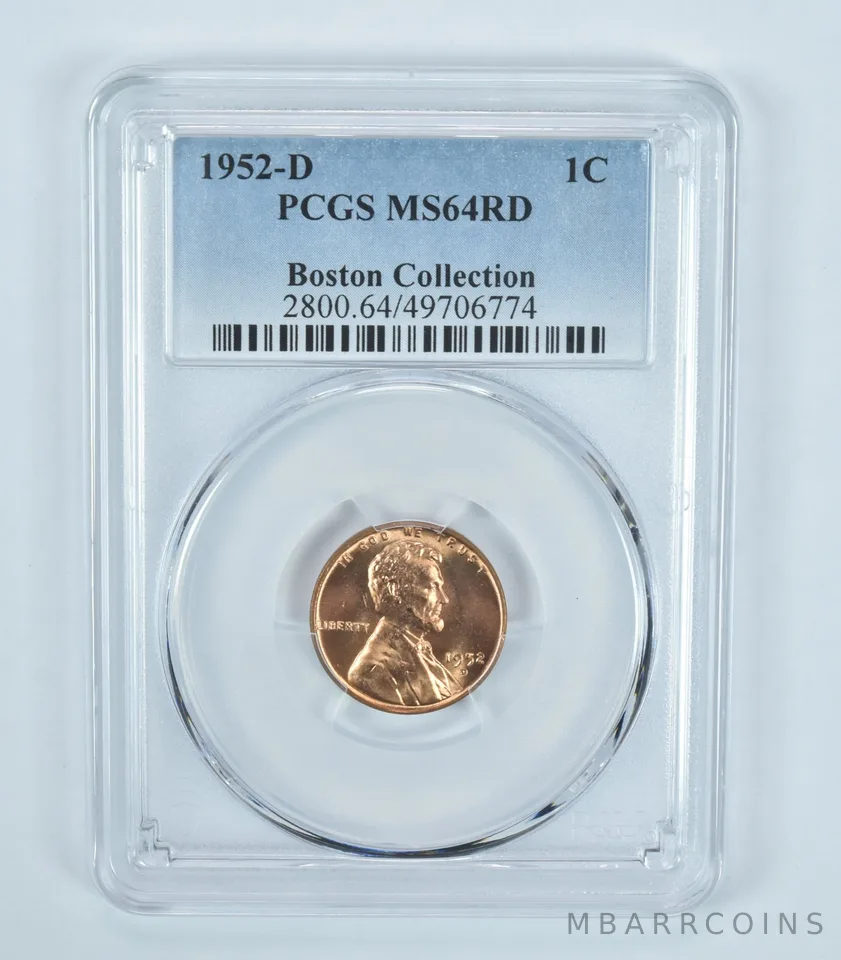 1952-D Lincoln Wheat Cent Boston Collection MS64 RD PCGS Blue Label