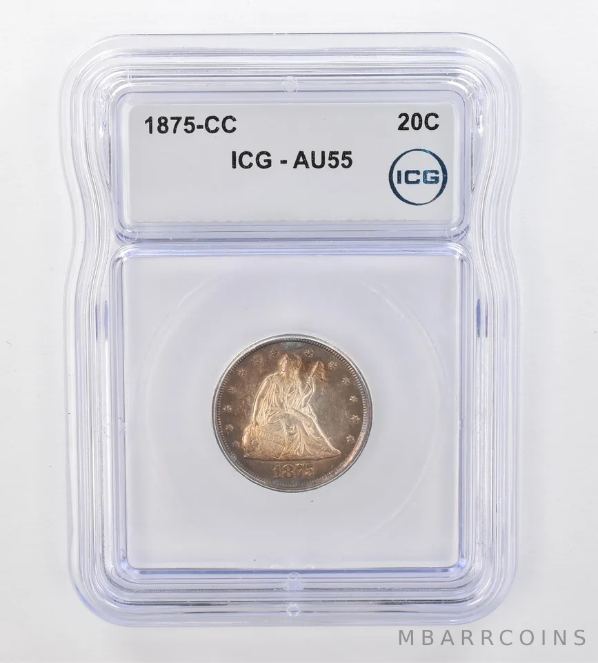 1875-CC Seated Liberty Twenty Cents AU55 ICG Beautiful Tone *0873