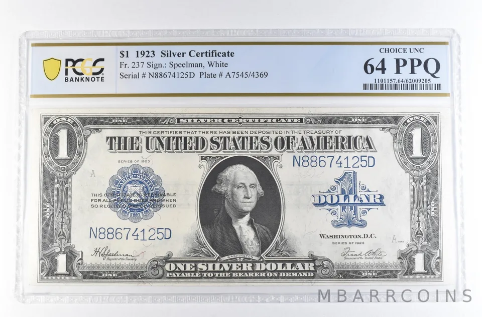1923 $1 Silver Certificate Large Note Fr#237 Choice Unc 64 PPQ PCGS *2349