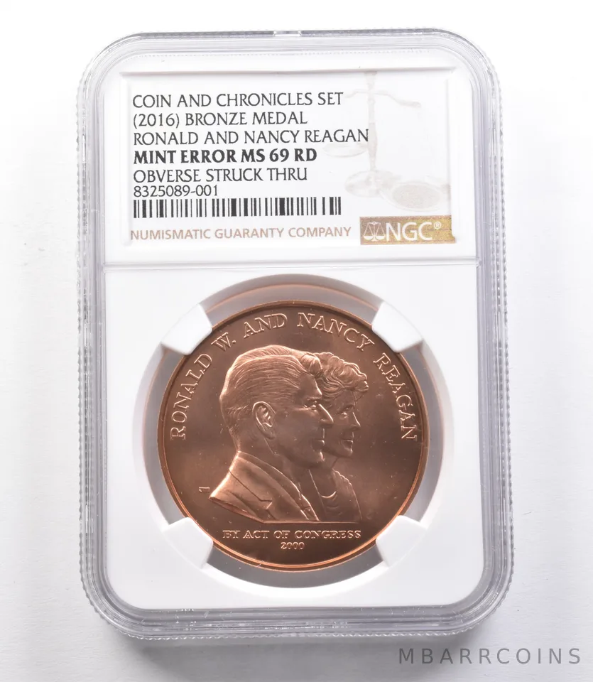 (2016) Bronze Medal Reagan Coin Chronicles Mint Error Struck Thru MS69 NGC *1950