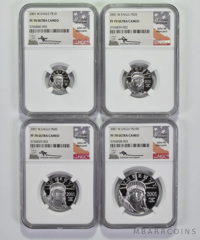 Set PF70UCAM 2001-W $10-$100 American Platinum Eagle 1/10 1oz Mercanti NGC a1458