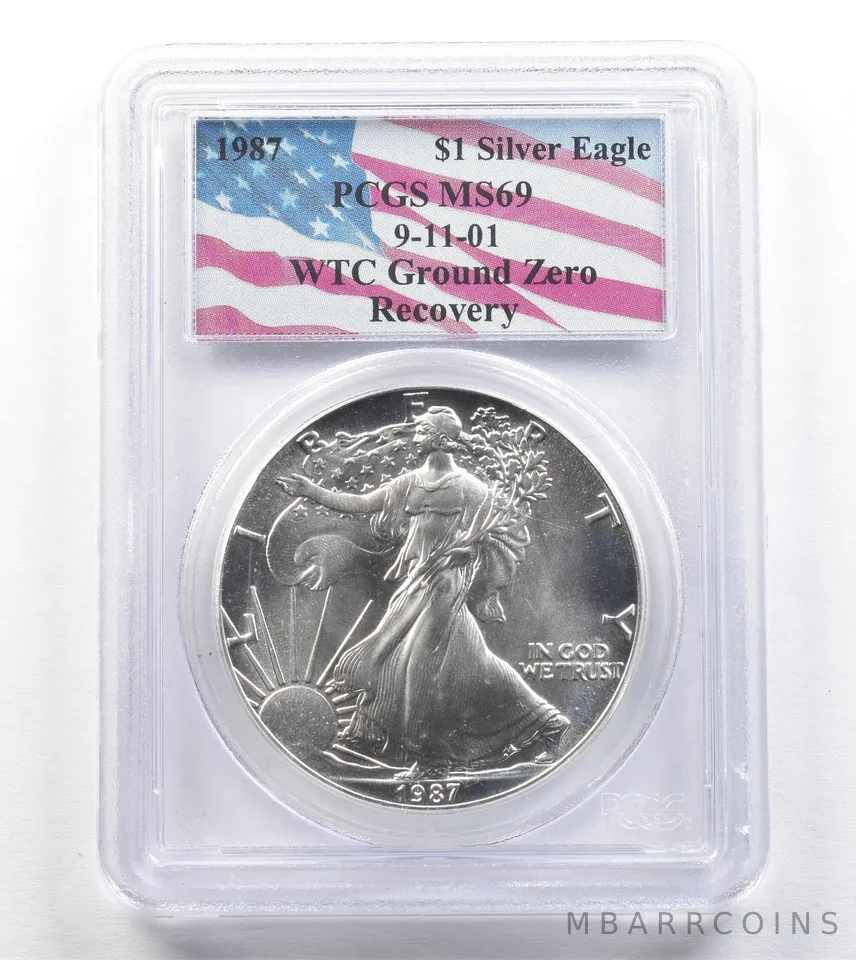 1987 American Silver Eagle 9-11-01 WTC Ground Zero Recovery MS69 PCGS *0751