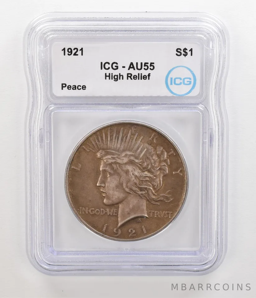 1921 Peace Silver Dollar High Relief AU55 ICG Nice Tone *5497