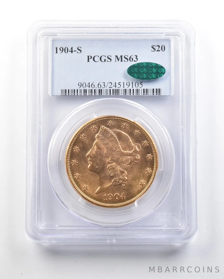 1904-S $20 Liberty Head Gold Double Eagle MS63 PCGS CAC a0638