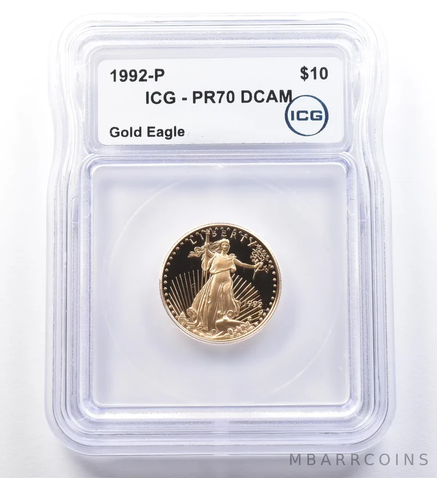 1992-P $10 American Gold Eagle 1/4 Oz Gold PR70 DCAM ICG