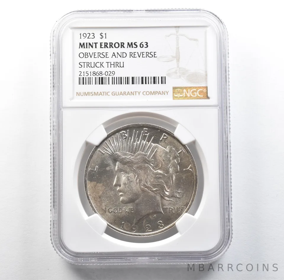 1923 Peace Silver Dollar Mint Error Obverse & Reverse Lamination MS63 NGC *3140