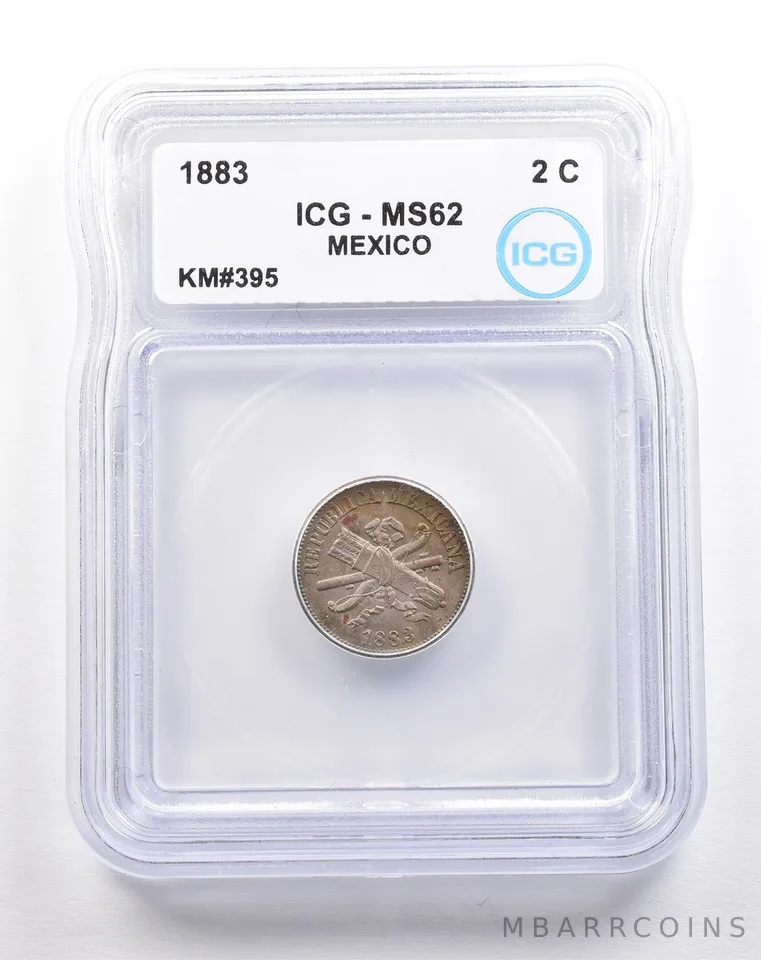 1883 Mexico 2 Centavos KM#395 MS62 ICG *5525