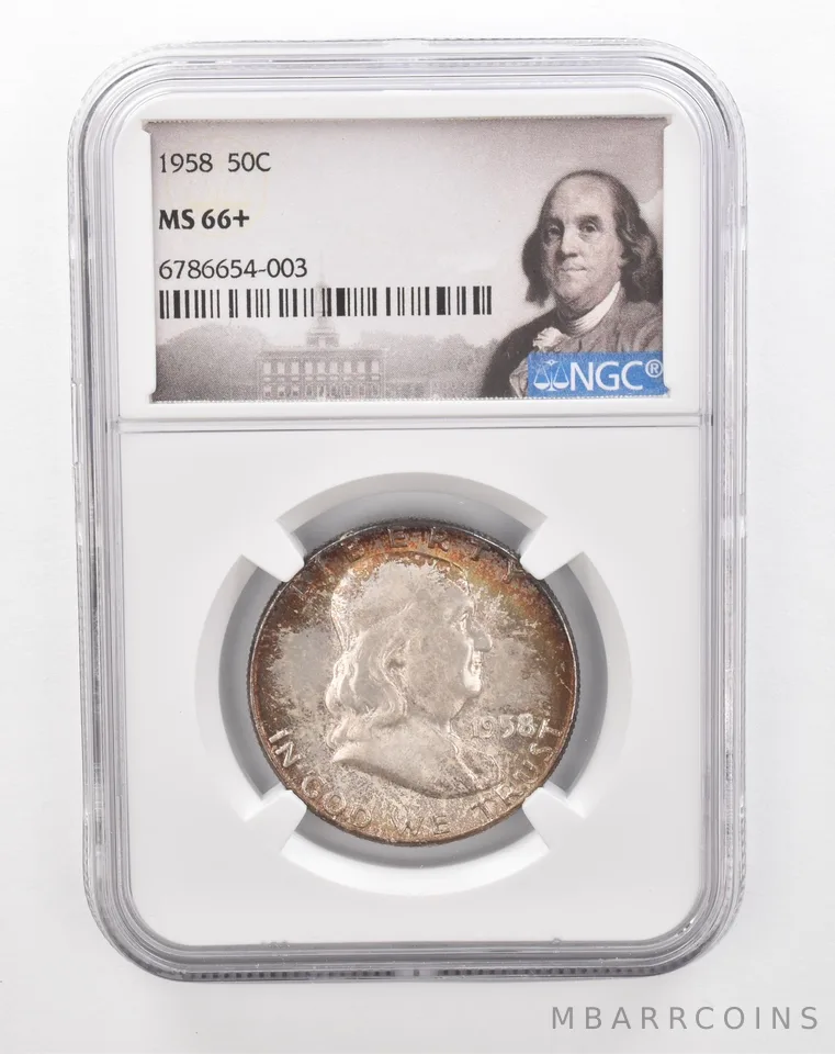 1958 Franklin Half Dollar MS66+ NGC Beautiful Tone *2873