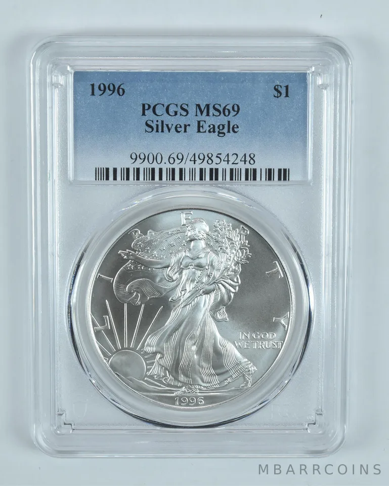 1996 American Silver Eagle 1 Oz MS69 PCGS Blue Label