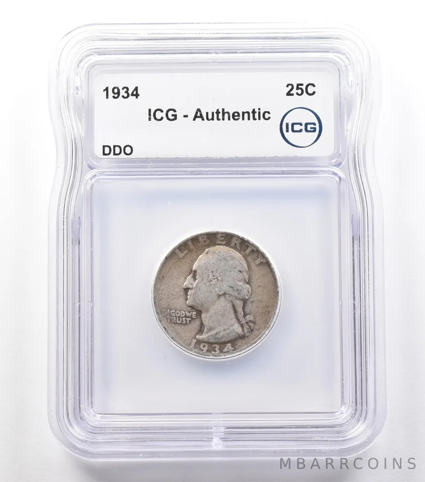 1934 Washington Quarter Mint Error DDO Authentic ICG *2440