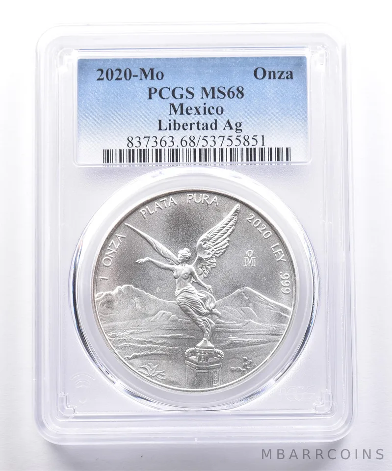 2020 Mo Mexico 1 Onza Silver Libertad MS68 PCGS Blue Label