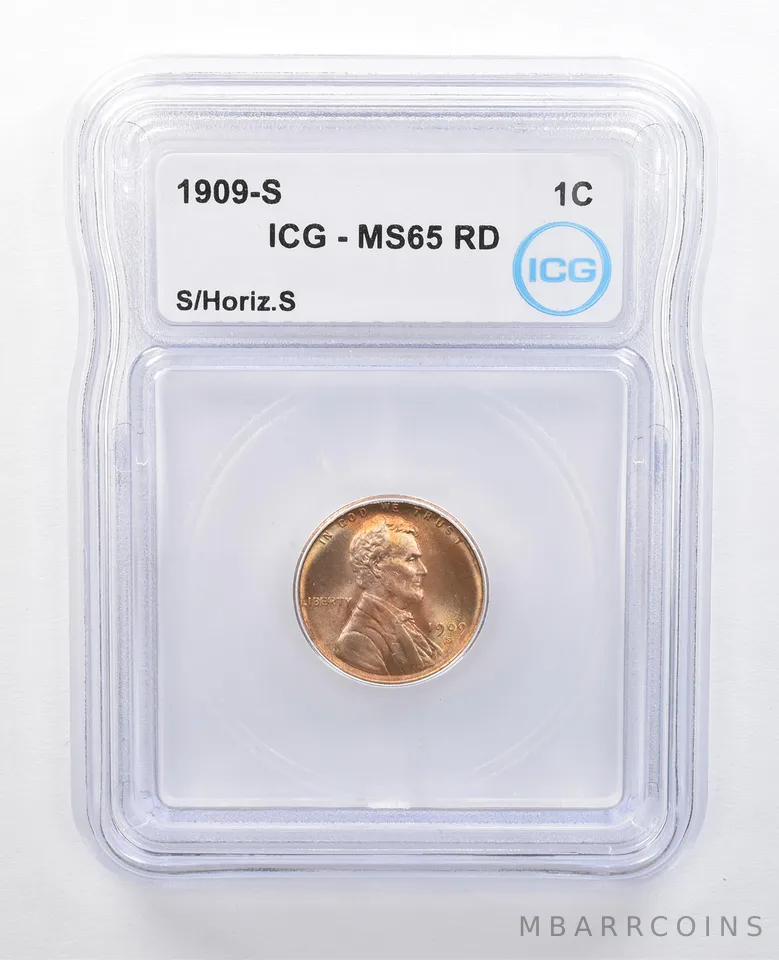 1909-S S/Horizontal S Lincoln Wheat Cent MS65 RD ICG Pale Yellow Tone *7632