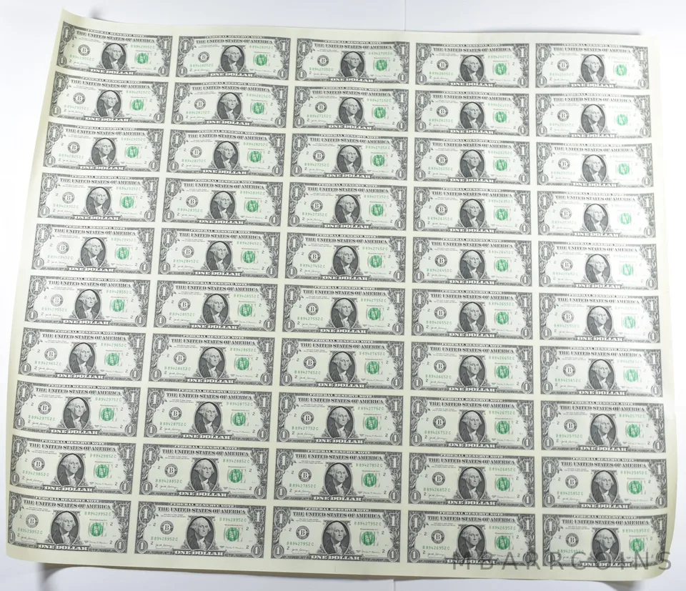 Lot (50) 2017 $1 New York NY FRN Uncut Sheet *8582