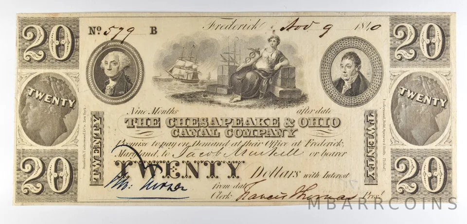 1840 $20 Frederick MD Chesapeake & Ohio Canal Company Obsolete Note *8503
