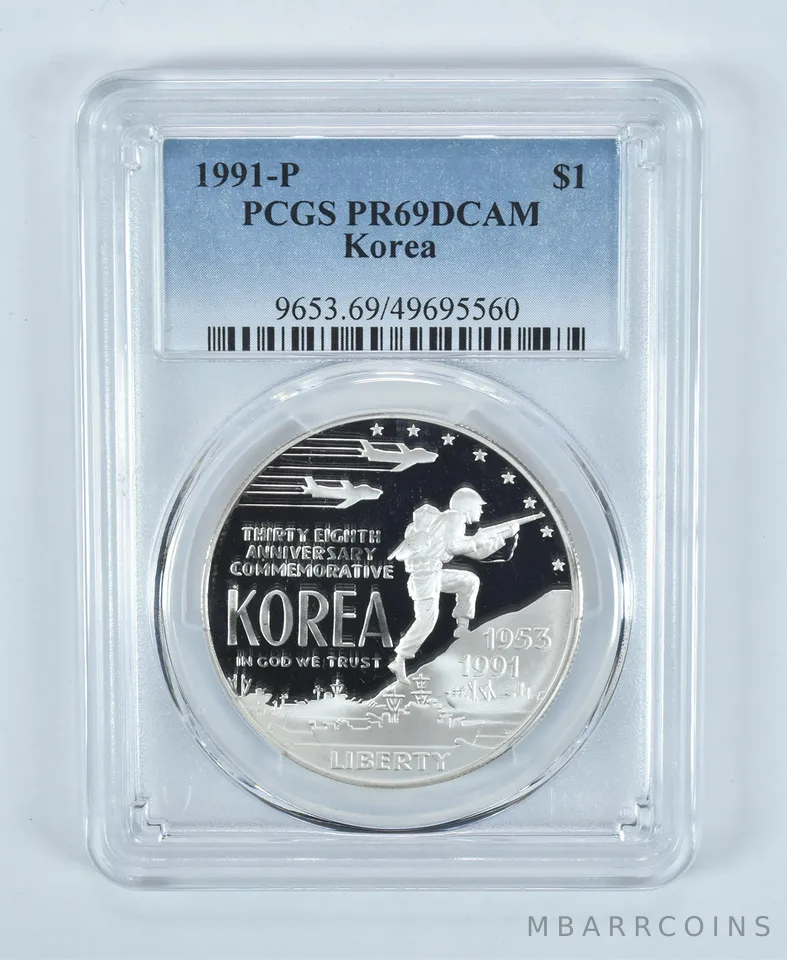 1991-P Korean War Commemorative $1 PR69 DCAM PCGS Blue Label