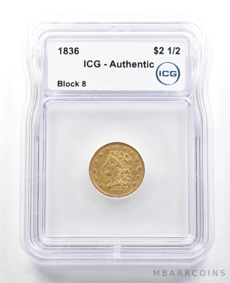 1836 $2.50 Classic Head Gold Quarter Eagle Block 8 Authentic ICG *4891