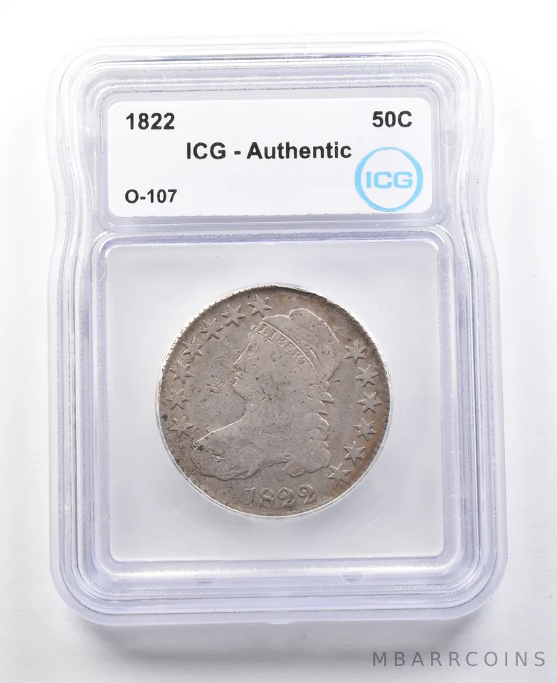 1822 Capped Bust Half Dollar O-107 Authentic ICG a2998