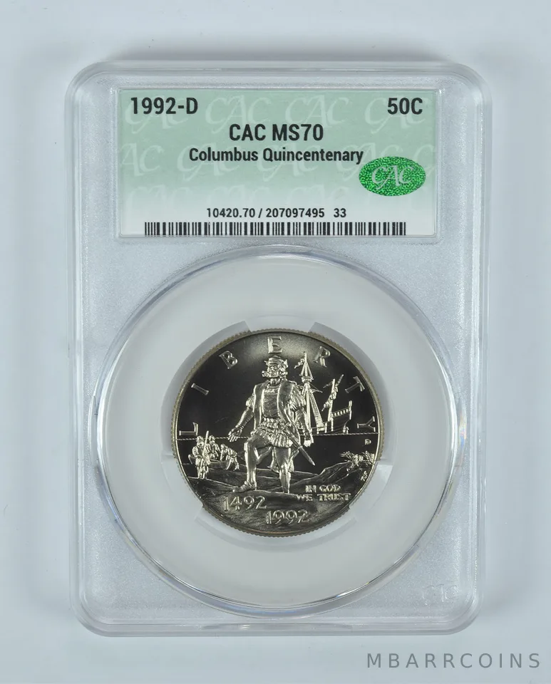 1992-D Columbus Commemorative Half Dollar MS70 CAC CACg
