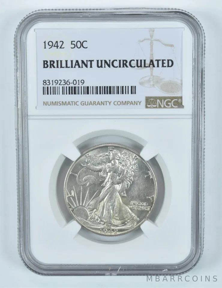1942 Walking Liberty Half Dollar BU NGC Brown Label