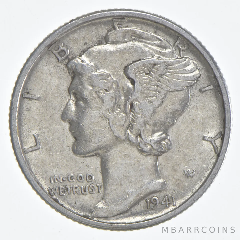 1941-D Mercury Dime 90% Silver AU Almost Unc