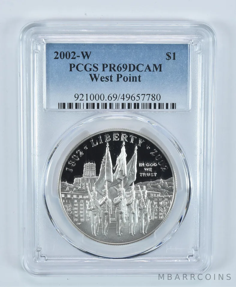 2002-W West Point Commemorative Dollar PR69 DCAM PCGS Blue Label