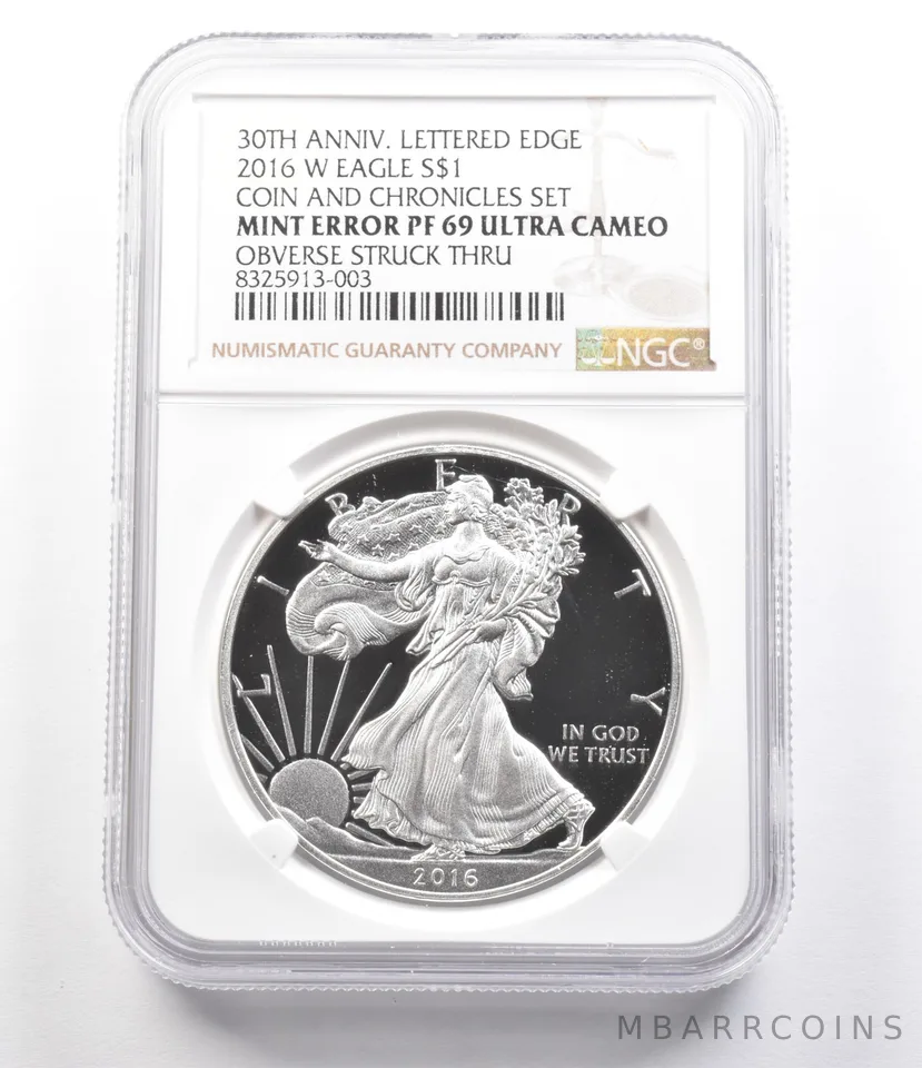 2016-W Silver Eagle Coin Chronicles Set Mint Error Struck Thru PF69 NGC *2568