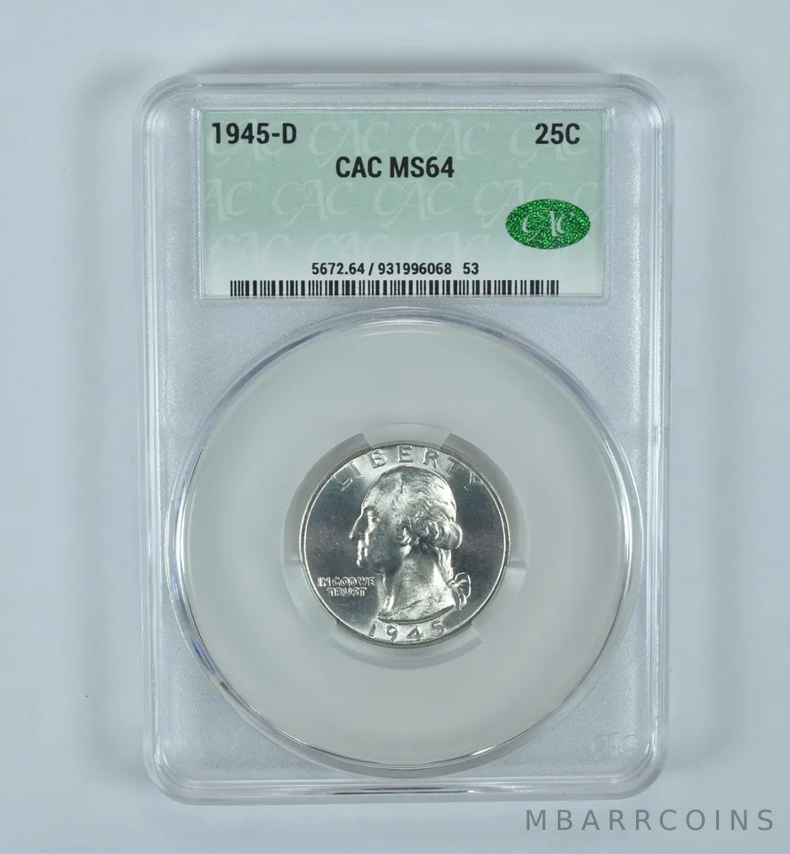 1945-D Washington Quarter MS64 CAC CACg