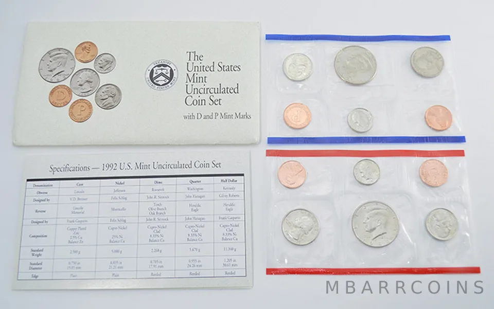 1992 Mint Set with Original Envelope & Flatpacks (10 coins)