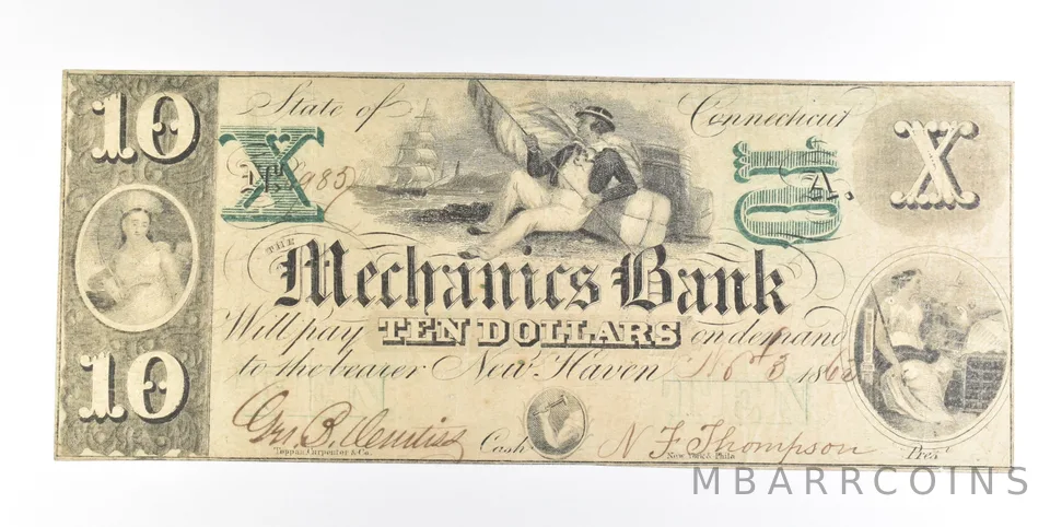 1863 $10 New Haven CT Mechanics Bank Obsolete Note *0230