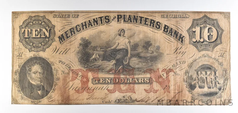 1800s $10 Savannah GA Merchant & Planters Bank Obsolete Note *8808